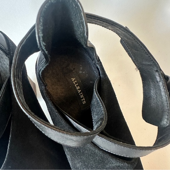 AllSaints Wrap Buckle Suede Peep Toe Heels - Size 38 - Picture 5 of 8